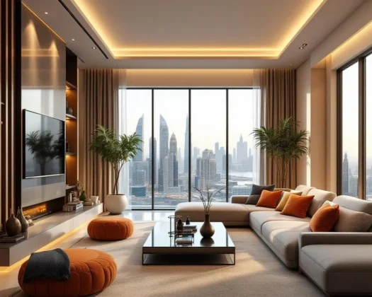 Vue panoramique de la skyline de Dubaï avec de nombreux immeubles