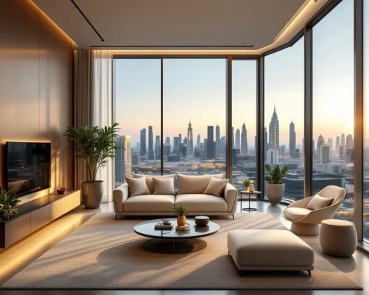 luxurious apartment in Dubai with a view of the skyline