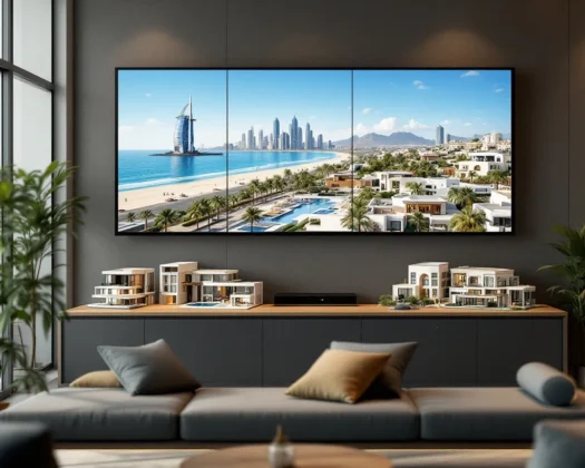 Vue panoramique de Dubaï montrant des gratte-ciel et des projets immobiliers prospères