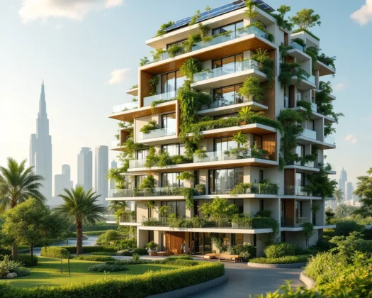 Modern green apartment complex in Dubai with sustainable architecture